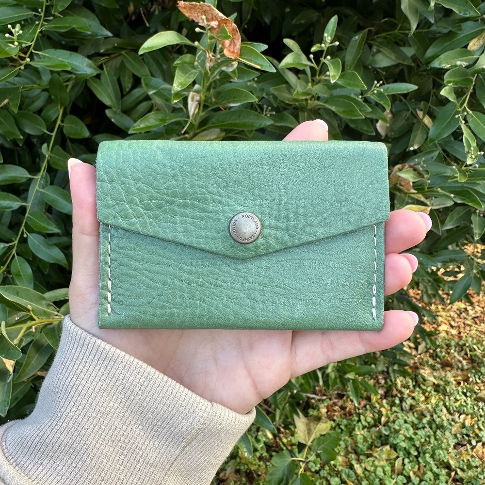 Very LIGHTLY Used: Mini Envelope Wallet in Eucalyptus! (Portland Leather Goods)